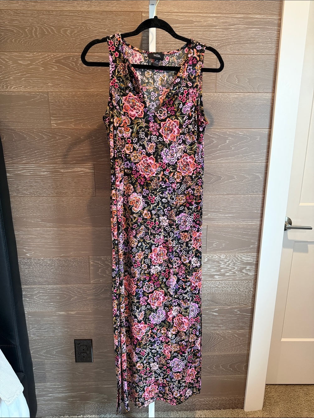 MSK Black Maxi Dress with Pink Floral Print